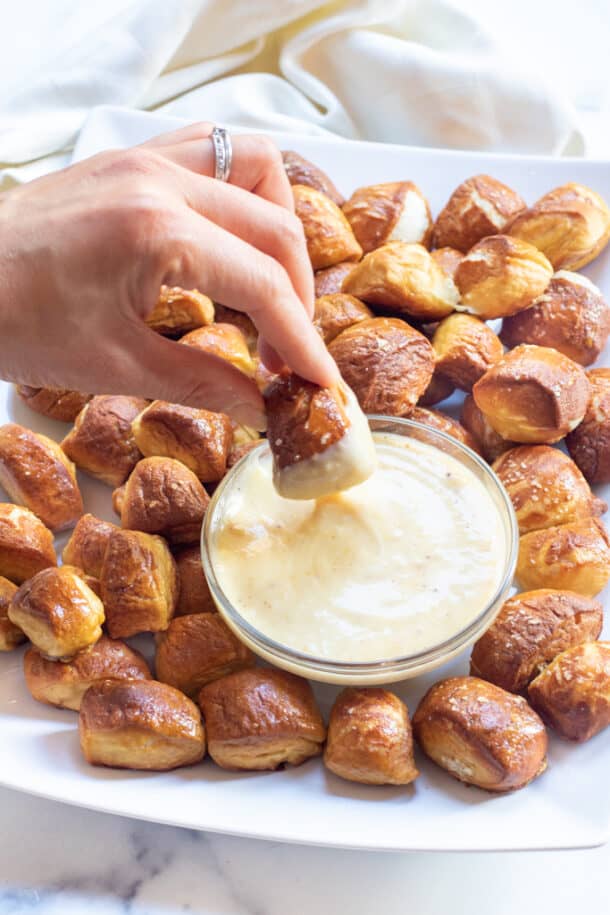 Soft Pretzel Bites with Hot Honey Mustard Served From Scratch