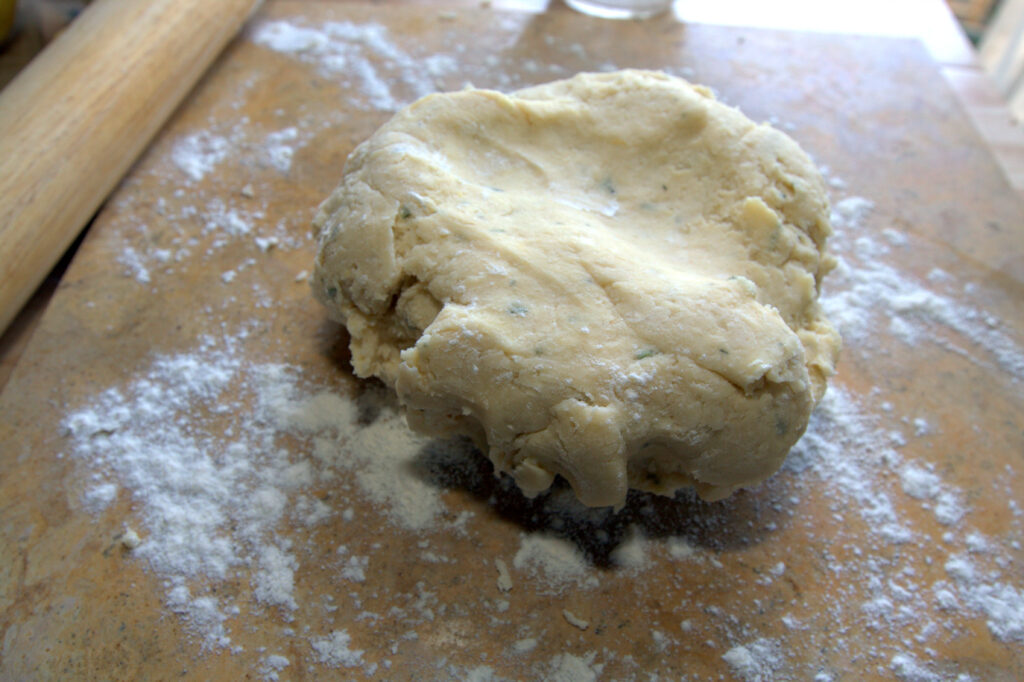 scone dough on floured surface.