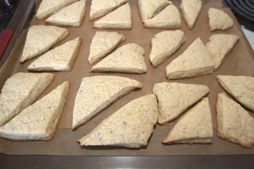 baked scones on parchment paper.