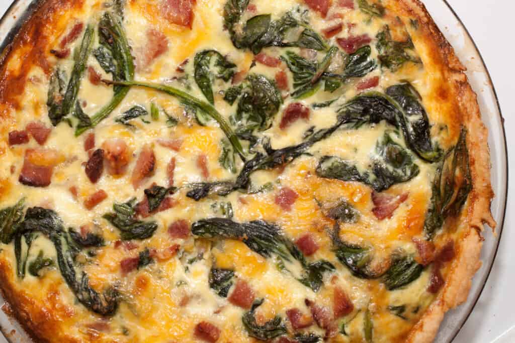 cooked spinach ham and cheddar quiche