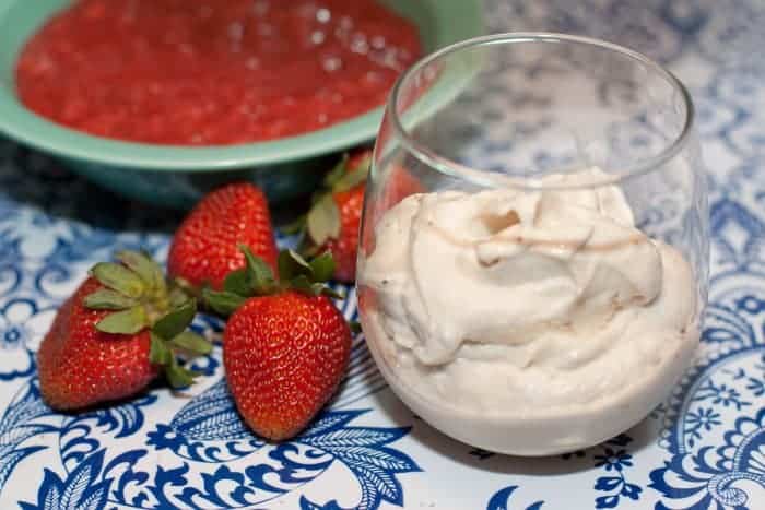 Soft Serve Banana Ice Cream with Strawberry Sauce