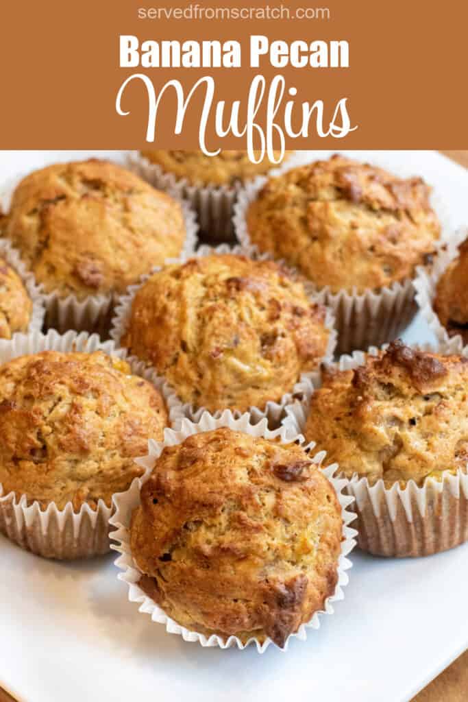 a plate of baked muffins with Pinterest pin text.