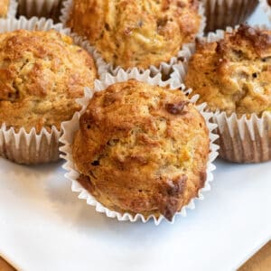 a plate of muffins.