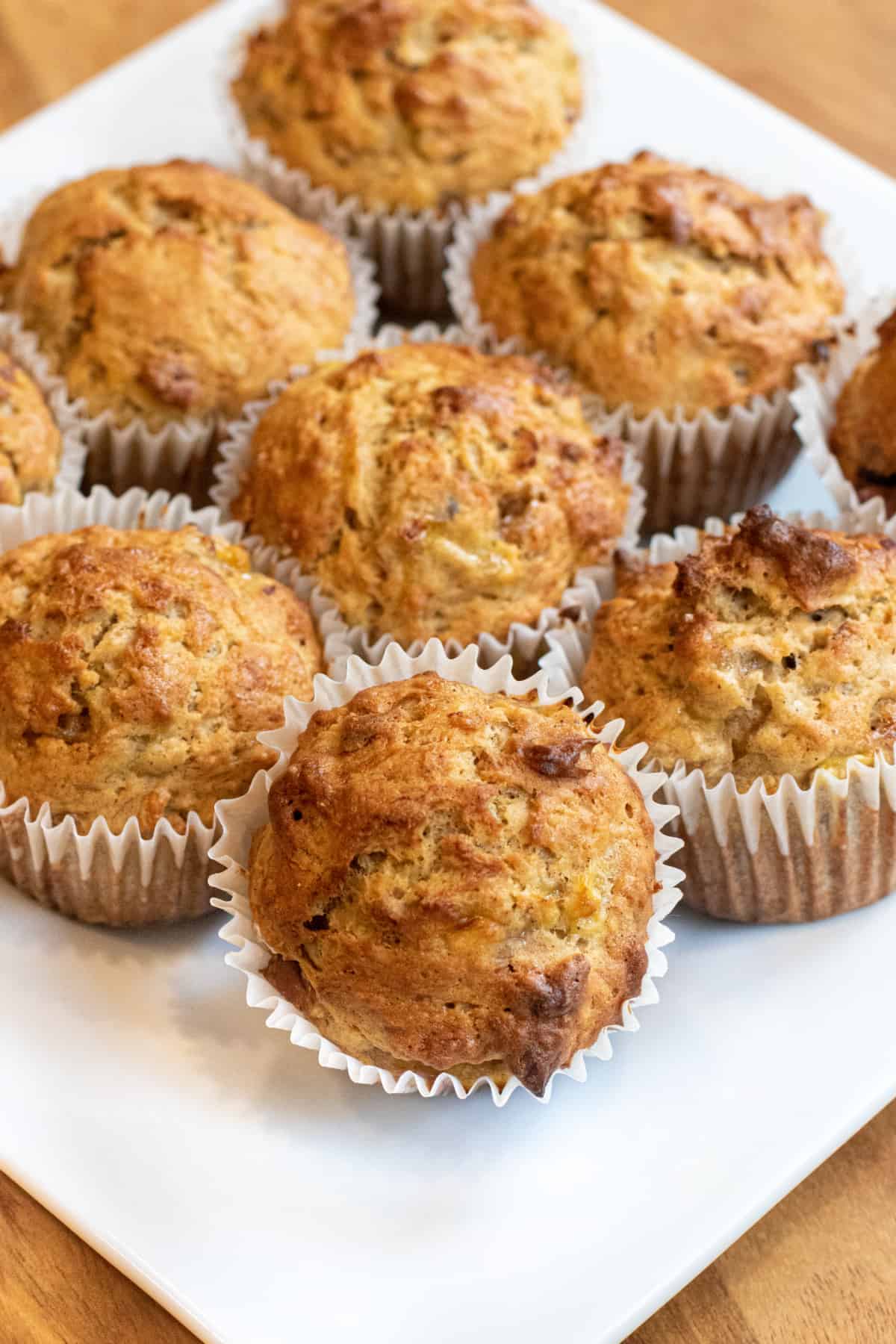 a plate of muffins.