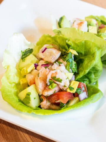 a lettuce wrap with shrimp ceviche.