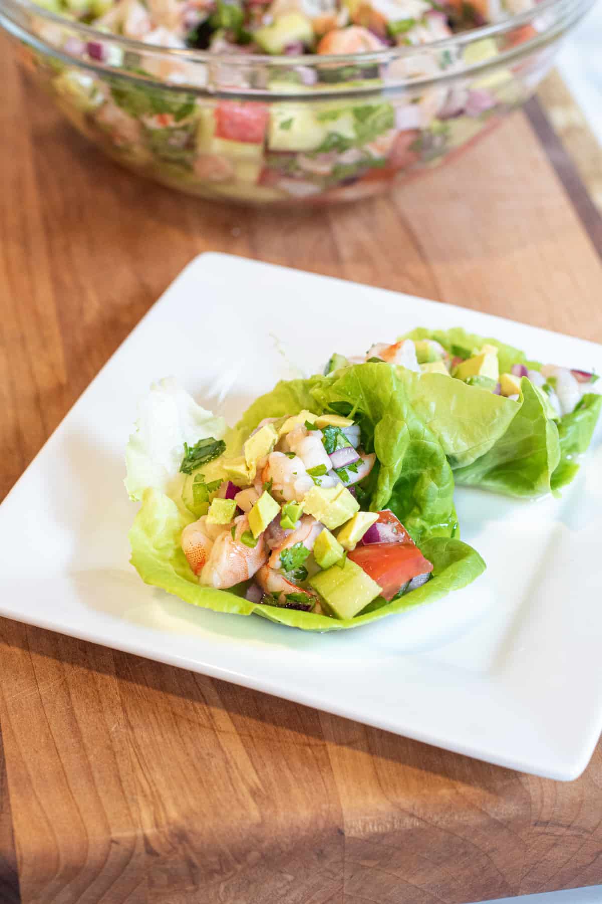 a lettuce wrap with shrimp ceviche.