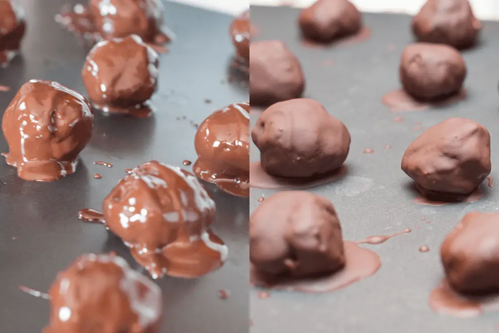 chocolate coated peanut butter balls and then chocolate set.