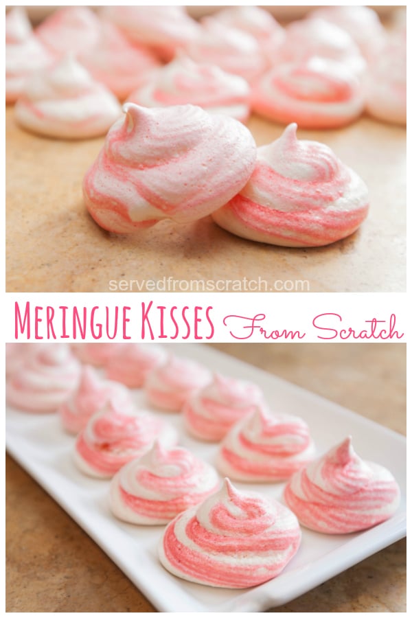 a pink striped meringue cookie