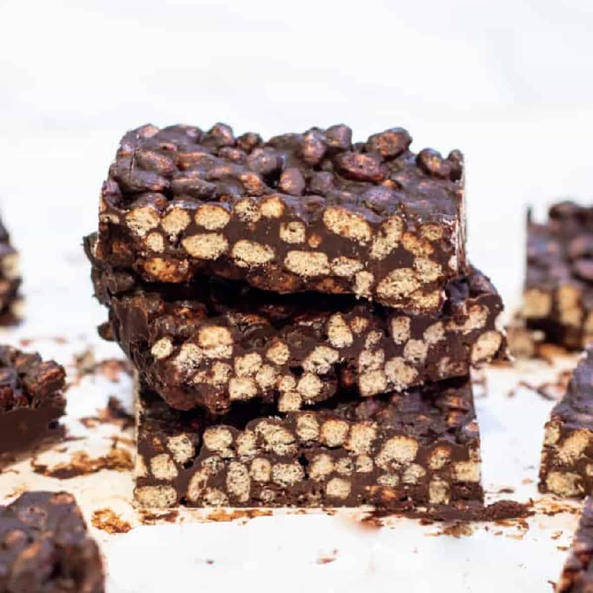 a stack of chocolate crunch bars.