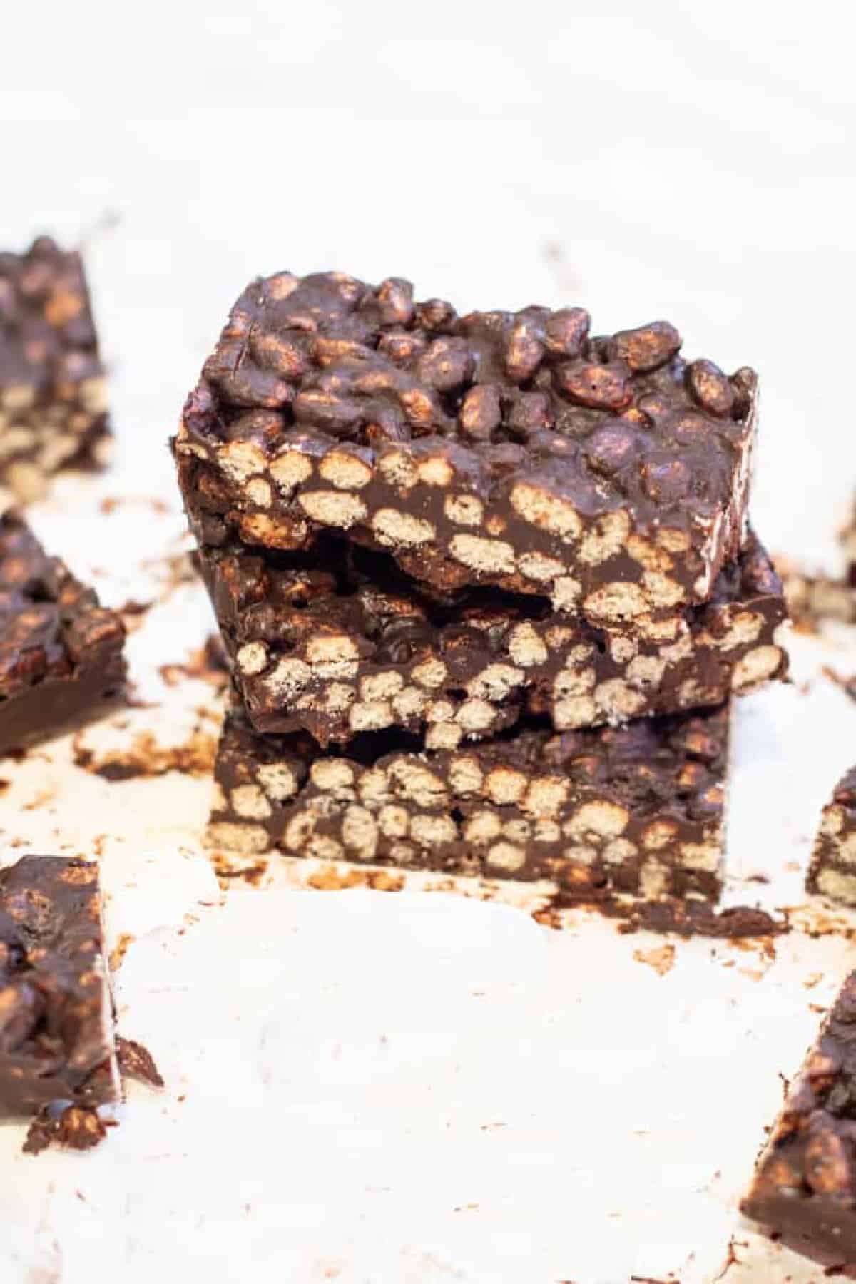 a stack of chocolate crunch bars.