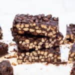 stacked chocolate rice cereal bars.