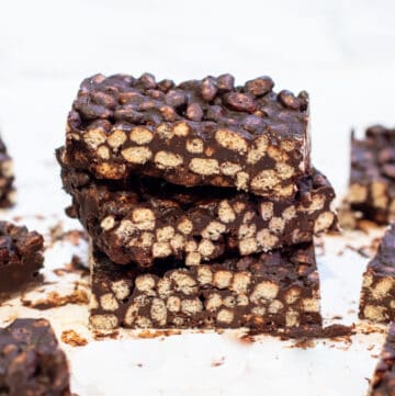 stacked chocolate rice cereal bars.