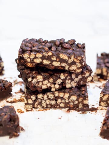stacked chocolate rice cereal bars.