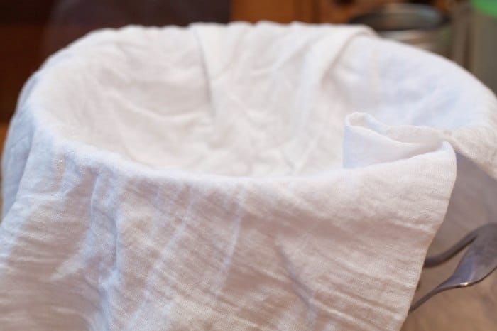 a cheese cloth lined sieve.