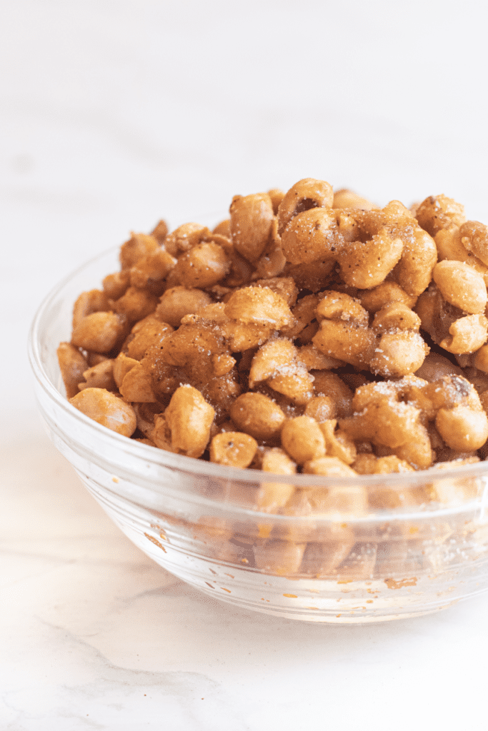 a bowl of honey roasted peanuts.