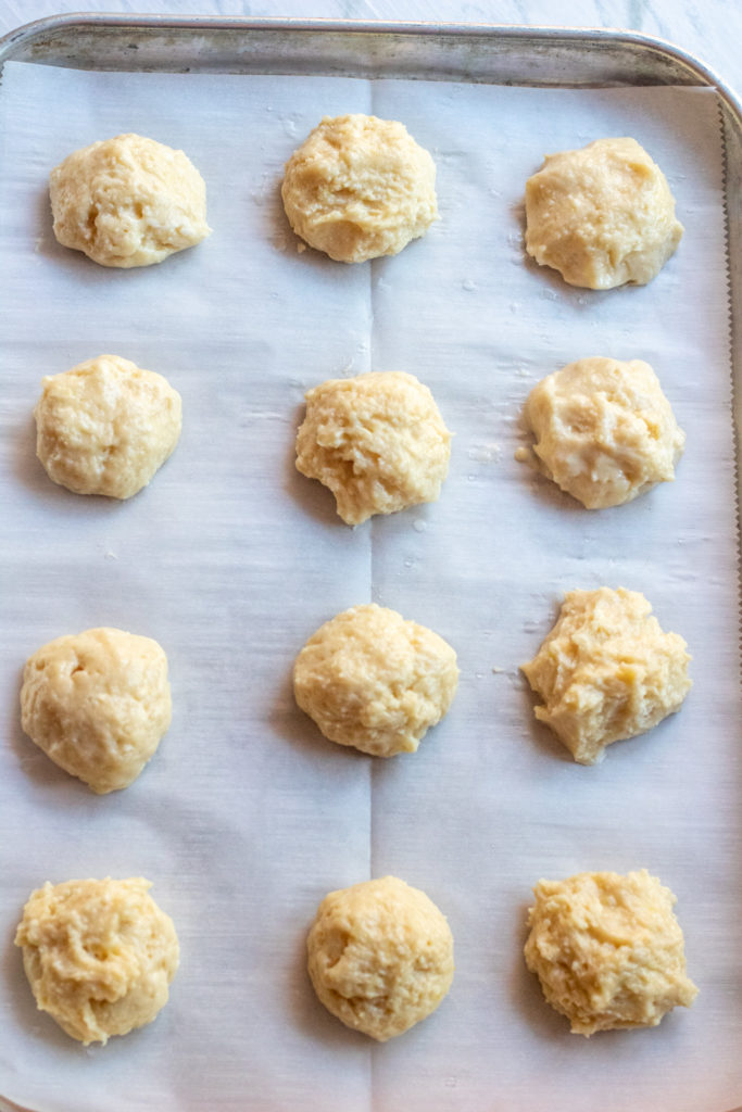 cookie dough on parchment paper.