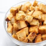 a bowl of crunch baked croutons.