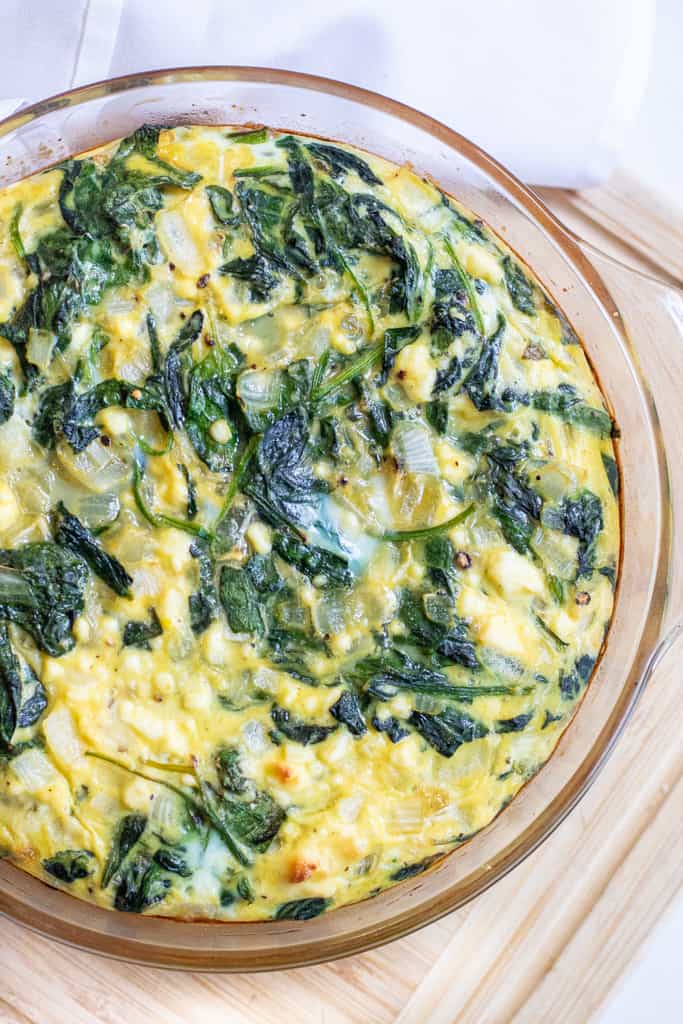 baked crustless quiche with spinach and feta.