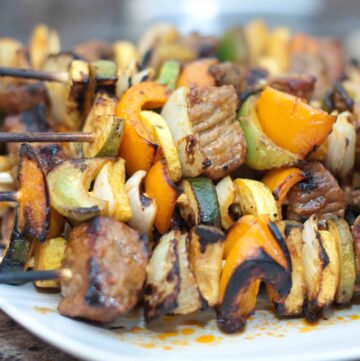 grilled spicy beef kabobs cooked and on a plate