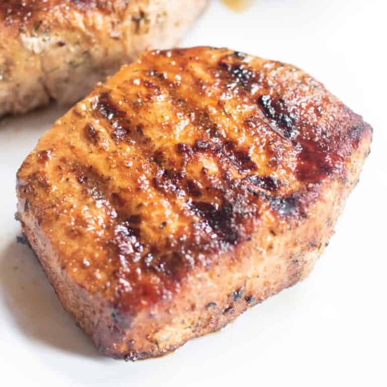 a thick grilled boneless pork chop.