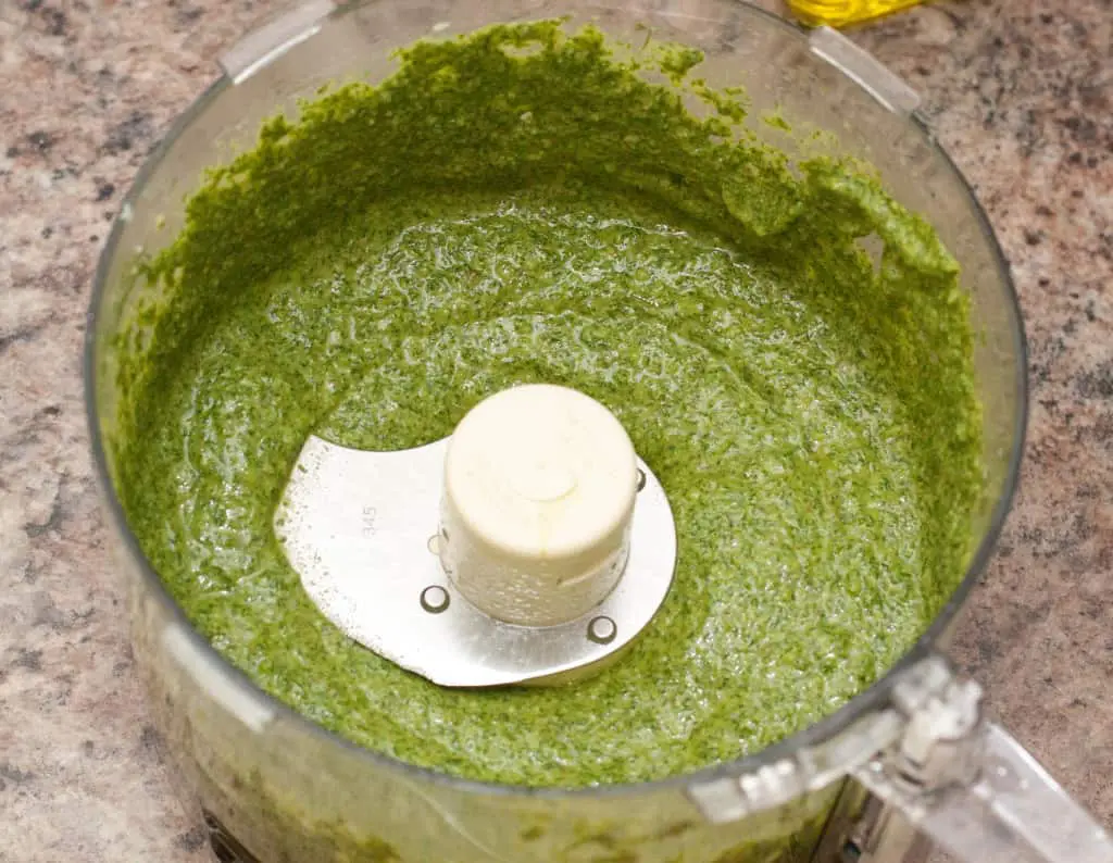 blended pesto in a food processor.