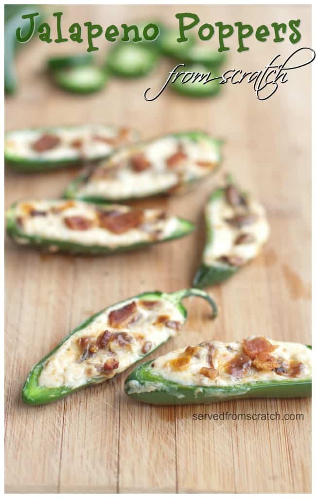 jalapenos halved and stuffed with cream cheese and crumbled bacon