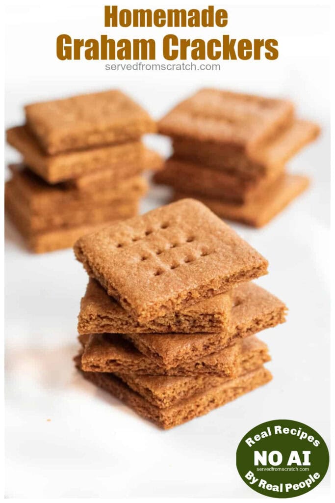 a stack of graham crackers and Pinterest pin text and NO AI sticker.