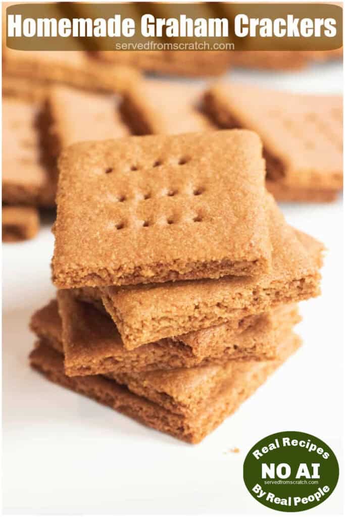 a stack of graham crackers and Pinterest pin text and NO AI sticker.