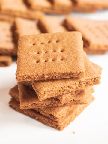 a close up of a stack of graham crackers.