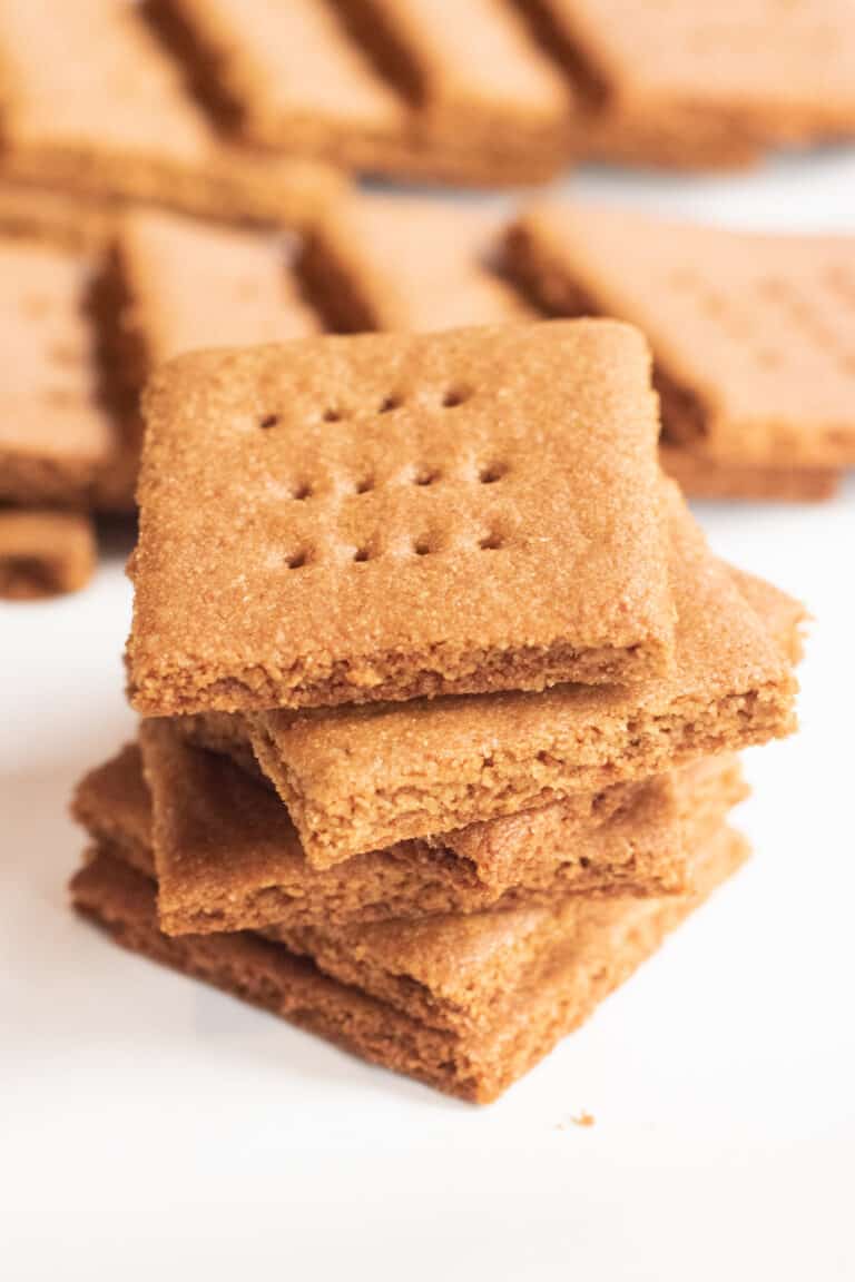 a close up of a stack of graham crackers.