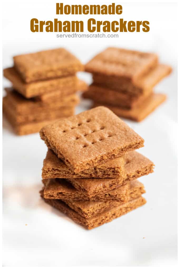 a close up of a stack of graham crackers with Pinterest Pin text.