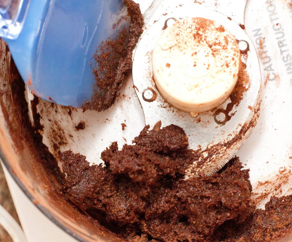 dates and chocolate in a food processor 