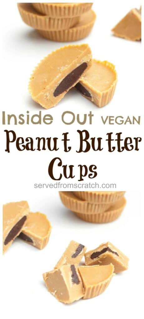 inside out peanut butter cups cut up with Pinterest pin text.