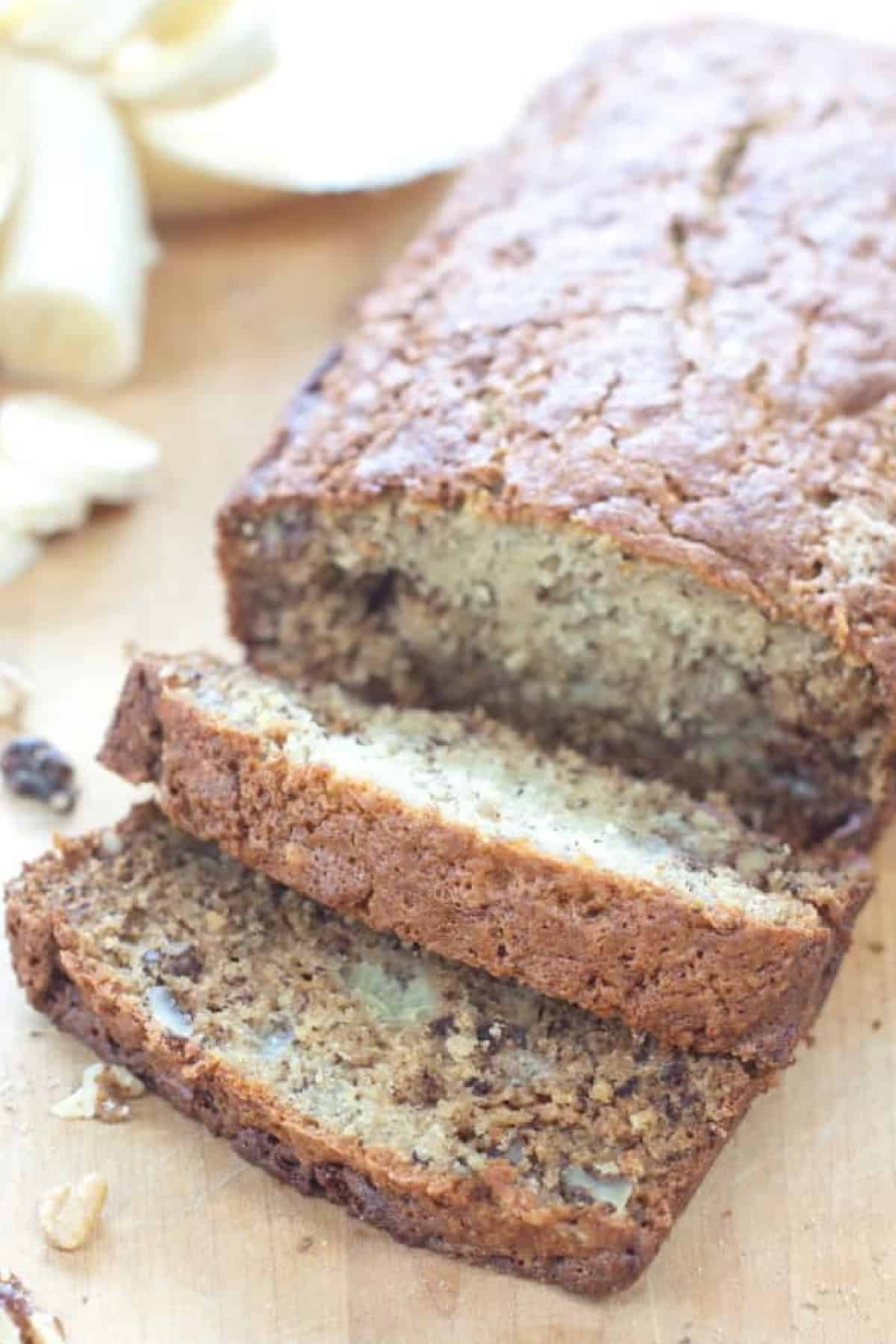 sliced banana bread.