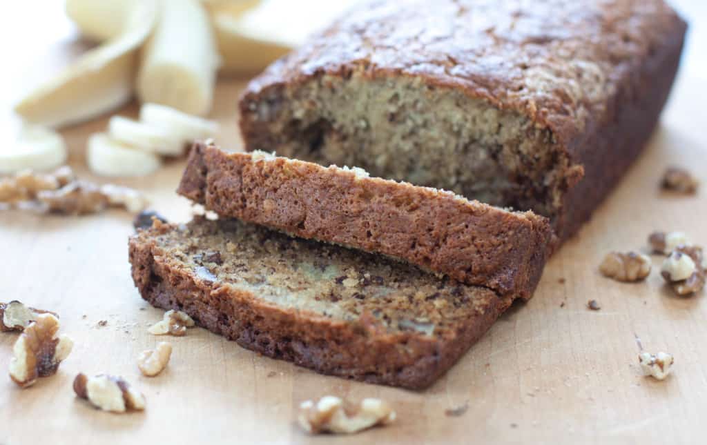 loaf of banana bread, sliced