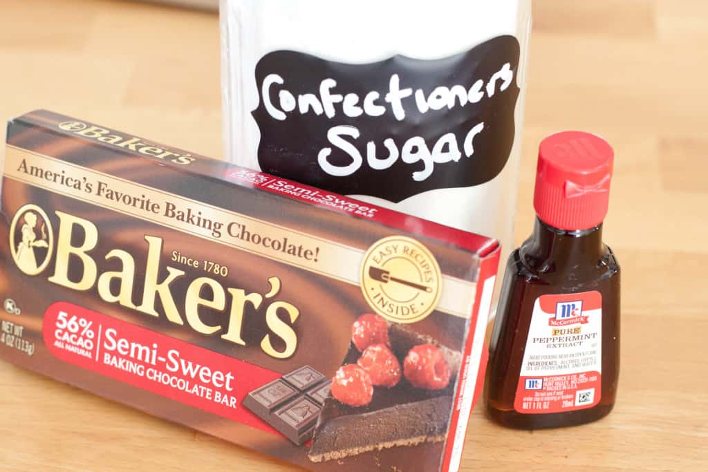 confectioner's sugar, peppermint extract, and baker's chocolate