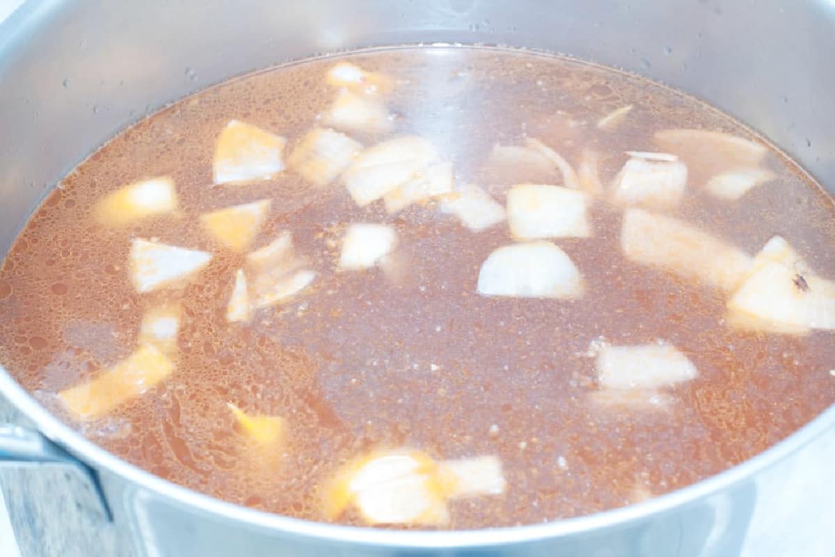 a pot of simmering stock.