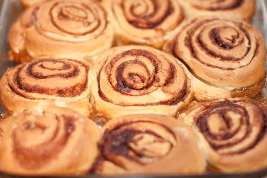 fresh baked unglazed cinnamon rolls.