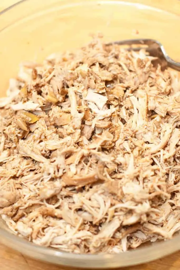 shredded chicken in a bowl.