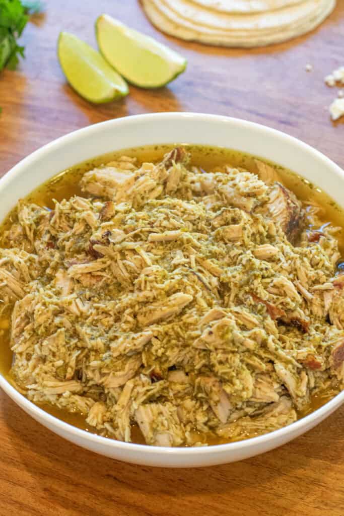 a bowl of shredded pork verde.