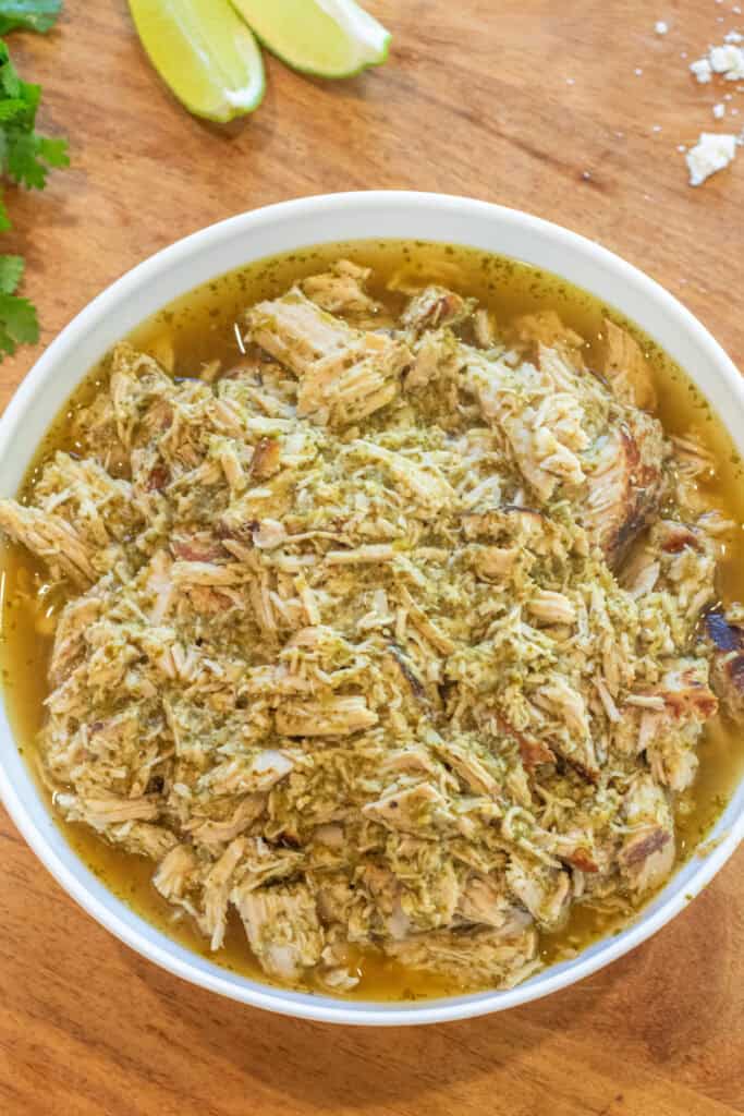 a bowl of shredded pork verde.