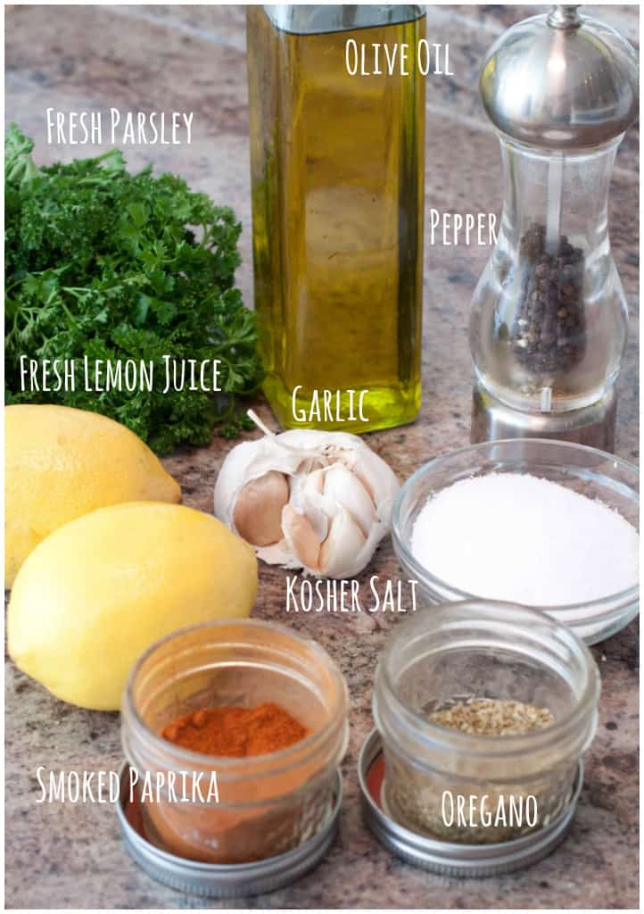 ingredients for Mediterranean Grilled Chicken Breasts on a counter