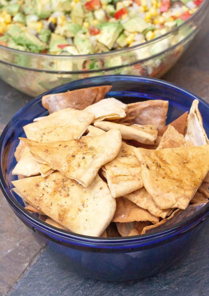 a bowl of homemade pita chips.