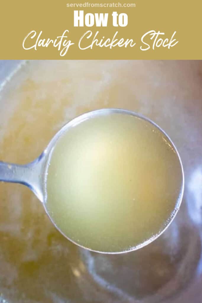 a ladle of stock over a stock pot.