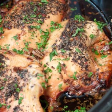 cooked herbed chicken in balsamic in crock pot.