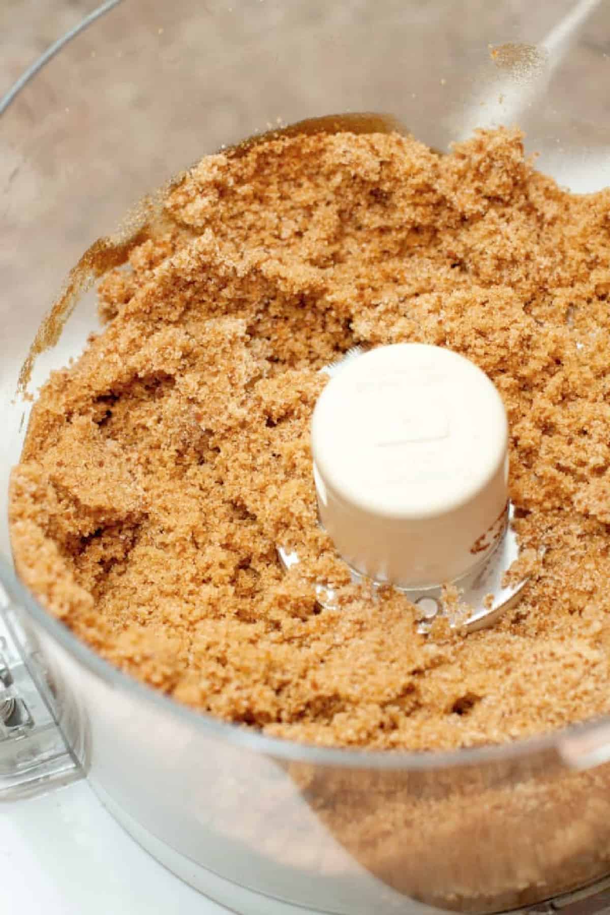 a food processor of blended brown sugar.