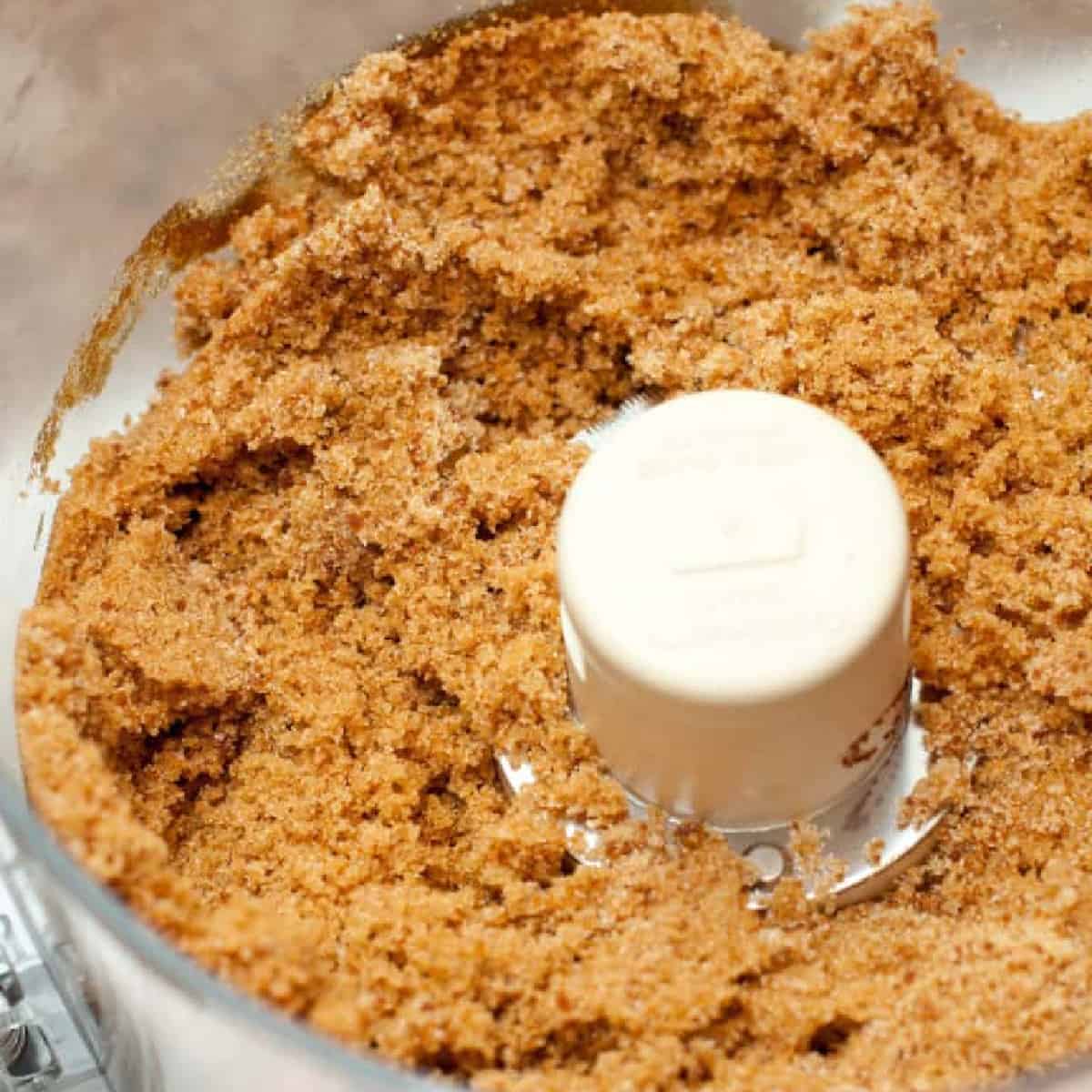 a food processor of blended brown sugar.