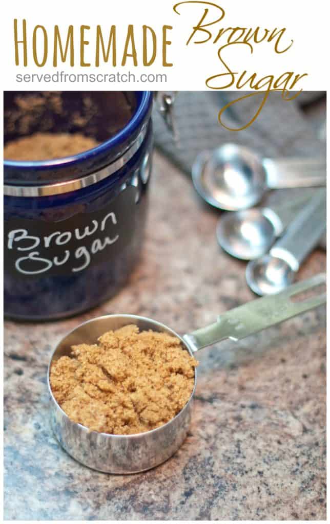 a measuring cup with brown sugar