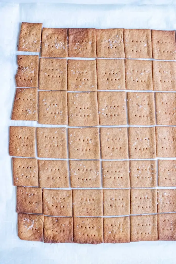 baked crackers on parchment paper.