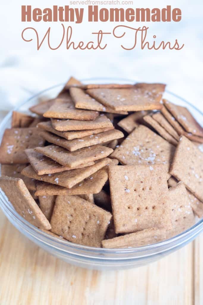 a bowl of homemade crackers with Pinterest pin text.